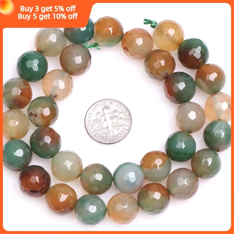 10 12 14mm Green & Red Faceted Agates Accessories Round Beads For Jewelry Making Strand 15 inch DIY Jewelry Bead For Women Gift