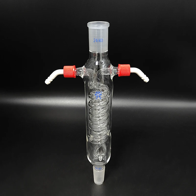 Snake reflux condenser,E.L. 200mm/300mm/400mm/500mm 24/40,Removable small nozzle joint,Condenser reflux with coiled inner tube