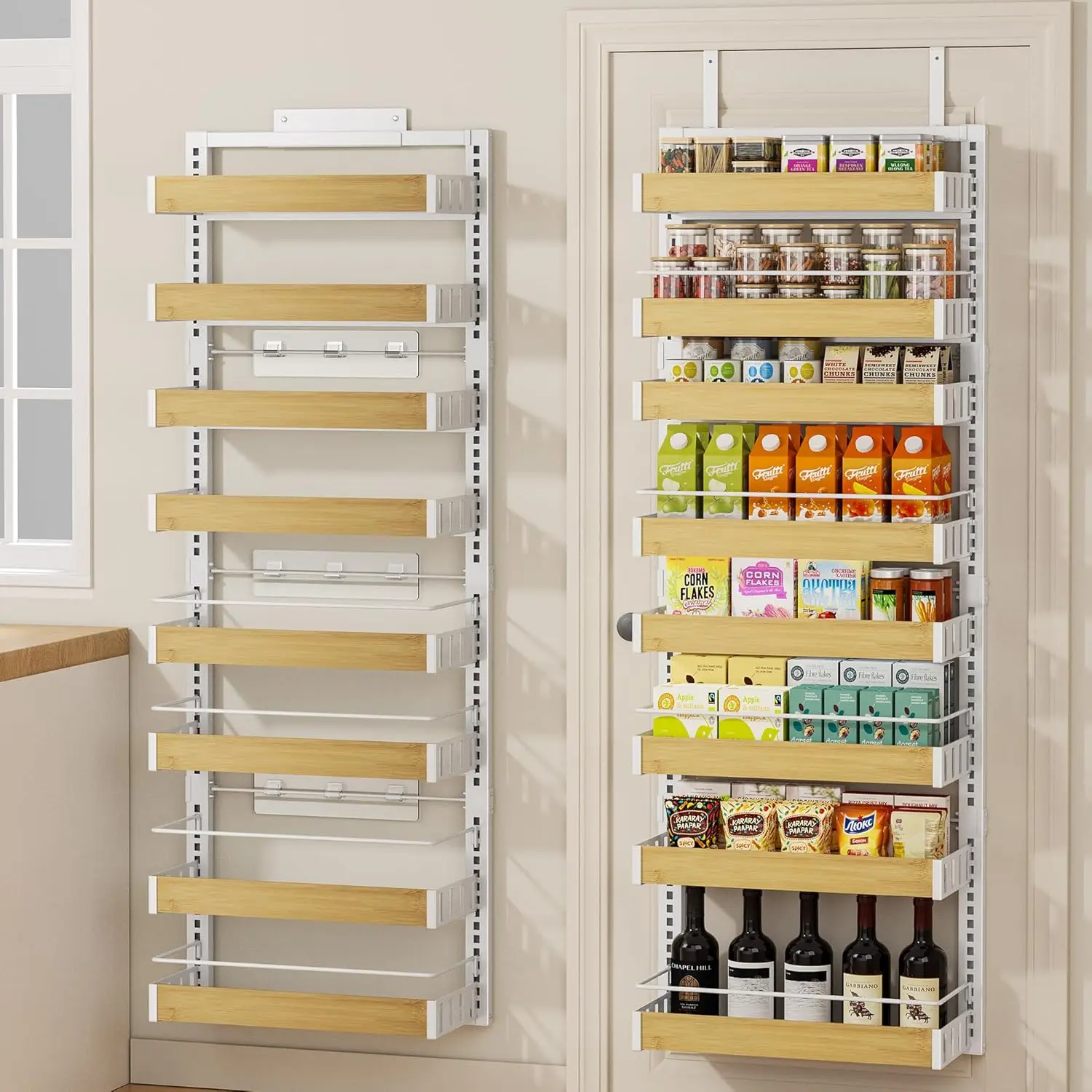 

8-Tier Over-The-Door Pantry Organizer, Adjustable Spice Rack with Basket for Kitchen and Closet Storage