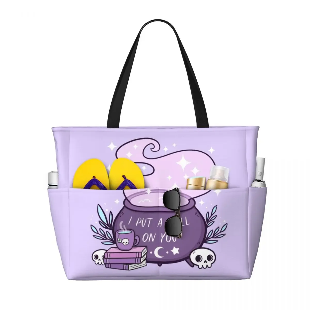 Bolso de compras personalizado con caldero de bruja para mujer, gran capacidad, Halloween, oculto, gótico, Calavera, playa, gimnasio, bolsas de viaje