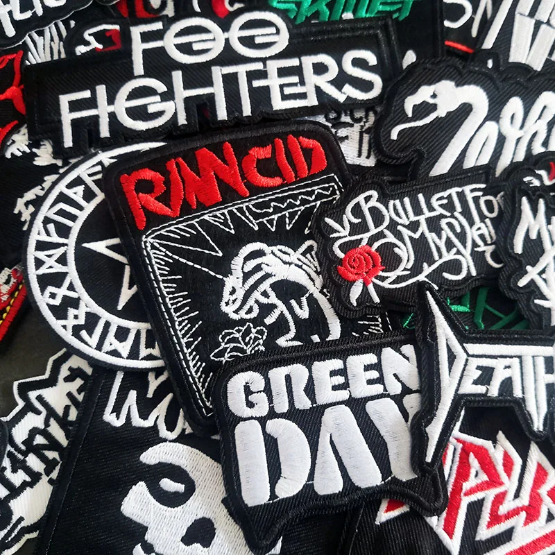 50Pcs/lot Music Band Clothes Patches Ironing for Jacket Jeans Punk Badges Embroidery Stickers Cloth Appliques Sewing Supplies