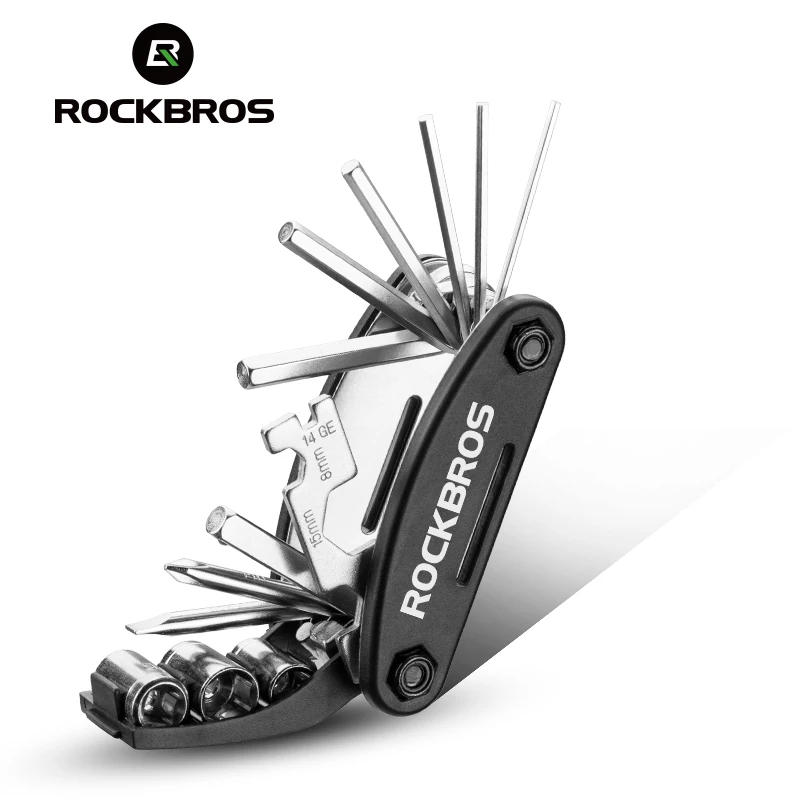 ROCKBROS-16 in 1 자전거 멀티 수리 도구 세트 키트, 육각 스포크 사이클 스크루 드라이버 도구 렌치 산악 사이클 도구 세트 블랙