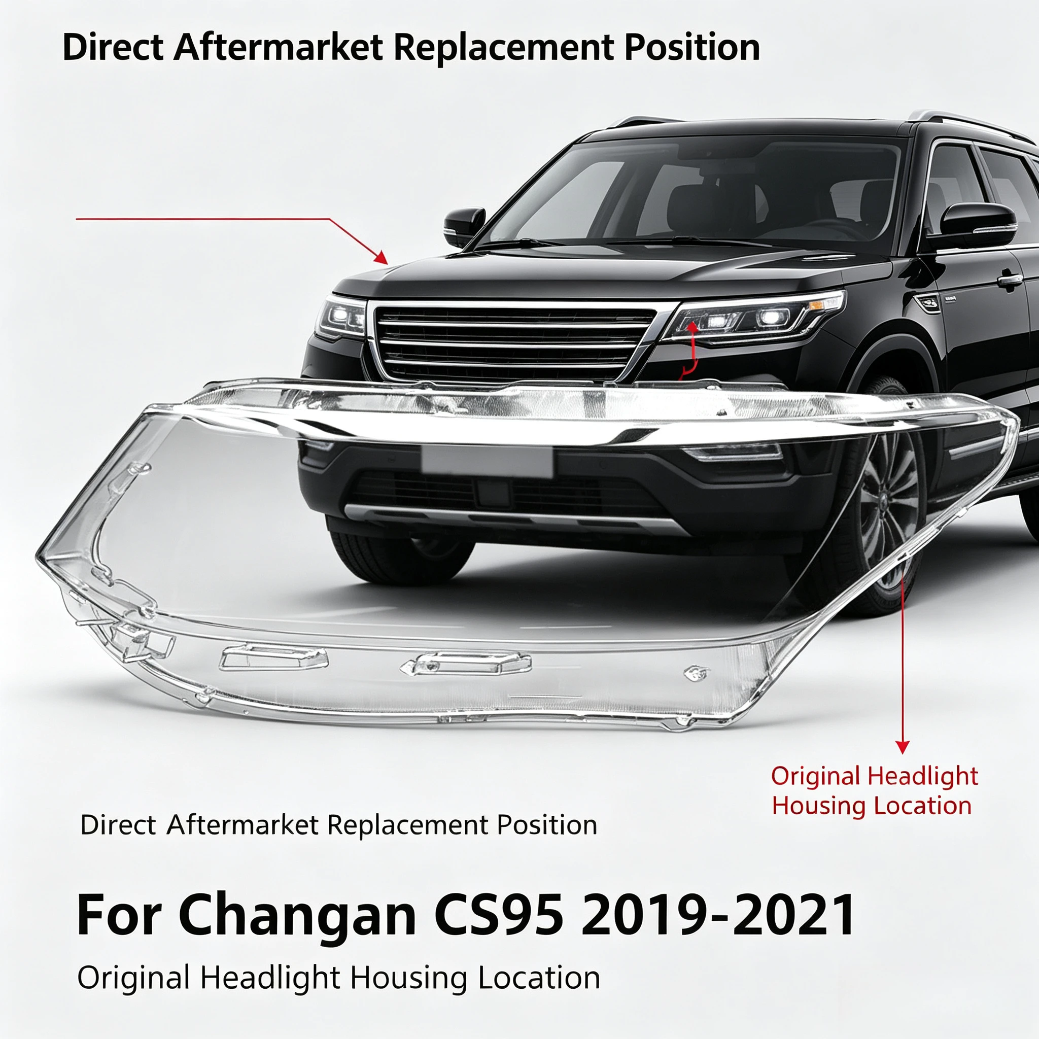 Moggic Headlight Lens Cover For Changan CS95 2019-2021 Left Right Optional Butyl Seal Glue Transparent Replacement Shell