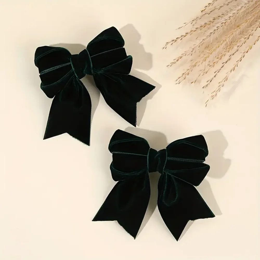 2 шт. новые элегантные бордовые бархатные заколки для волос с бантом, заколки ручной работы с бантом и рюшами по краям для девочек, изысканные аксессуары для волос