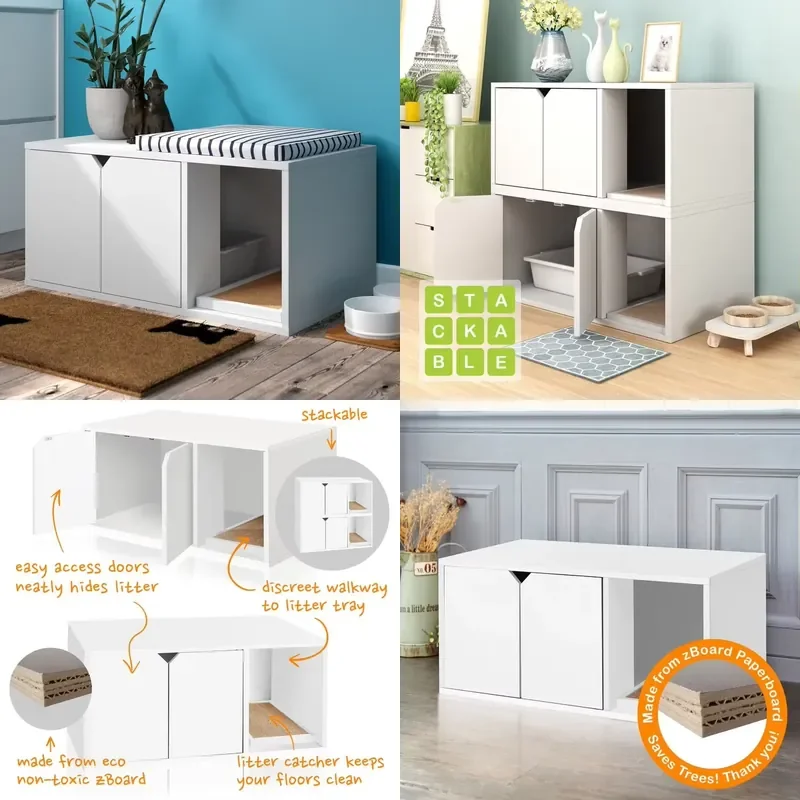 Modern Large Hidden Cat Washroom Wooden Stackable Enclosed Box Organizer Bookcase Shoe Rack Cabinet for Cats