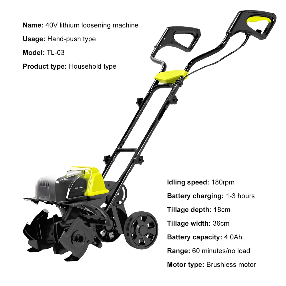 Mini Rotary Tiller 40V Lithium Microtiller Multifunctional Agricultural Furrowing Plowing Cultivating Machine Turning Soil