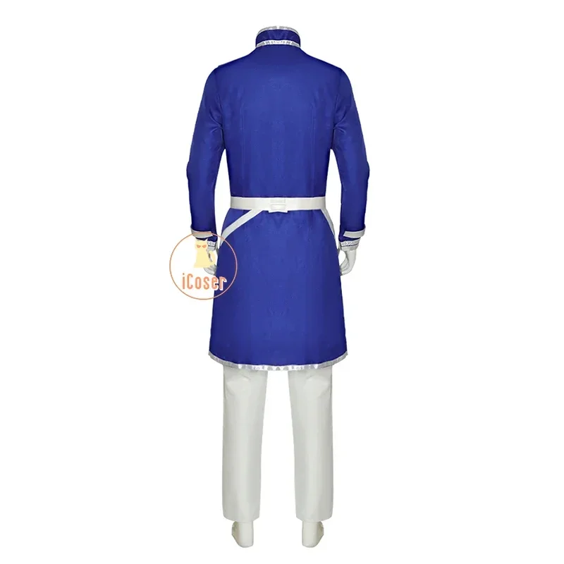 Cosplay anime Himmel com peruca para homens e mulheres, uniforme Frieren Beyond Journey's End, roupa de cabelo azul, festa de Halloween, dramatização