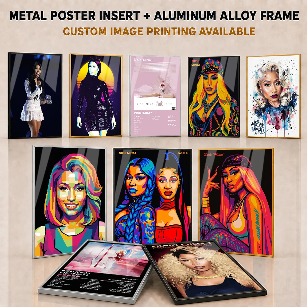 Nicki Minaj Framed Aluminum Metal Posters Personalized Photo Music Inspired Wall Art For Recording Studio And Listening Room