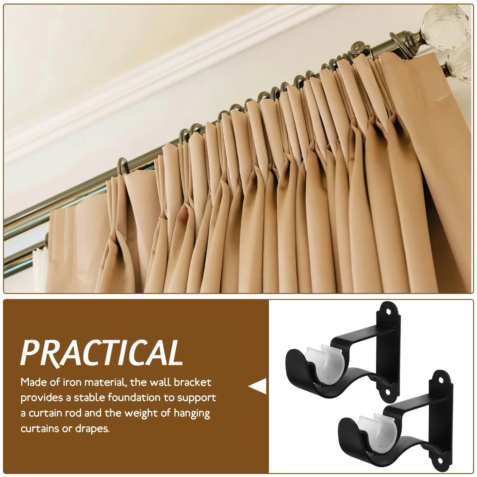 

2Pcs Reliable Curtain Rod Brackets Material Easy to Install Wall Mount Iron Fittings Curtain Rod Bracket