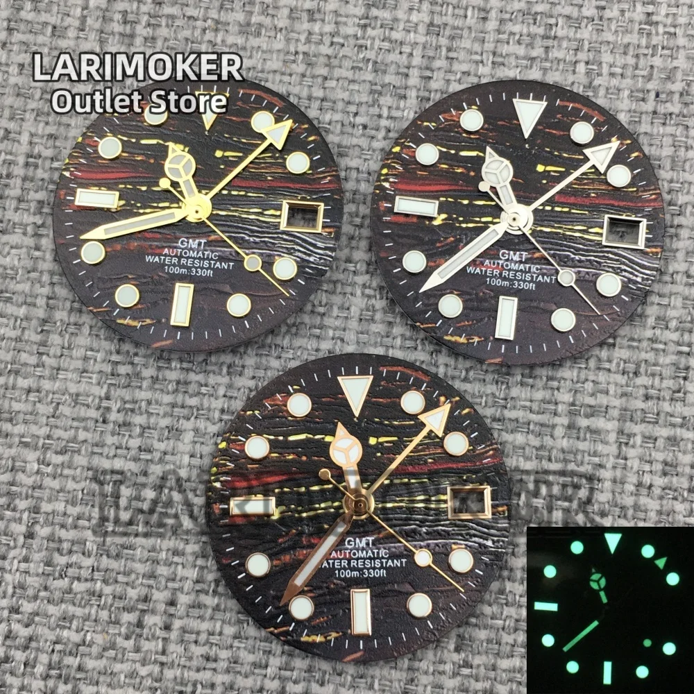 

LARIMOKER 29MM Meteorite Textured Watch Dial Hand Green Luminous Calendar Dial Suitable for GMT NH34 Automatic Movement Parts