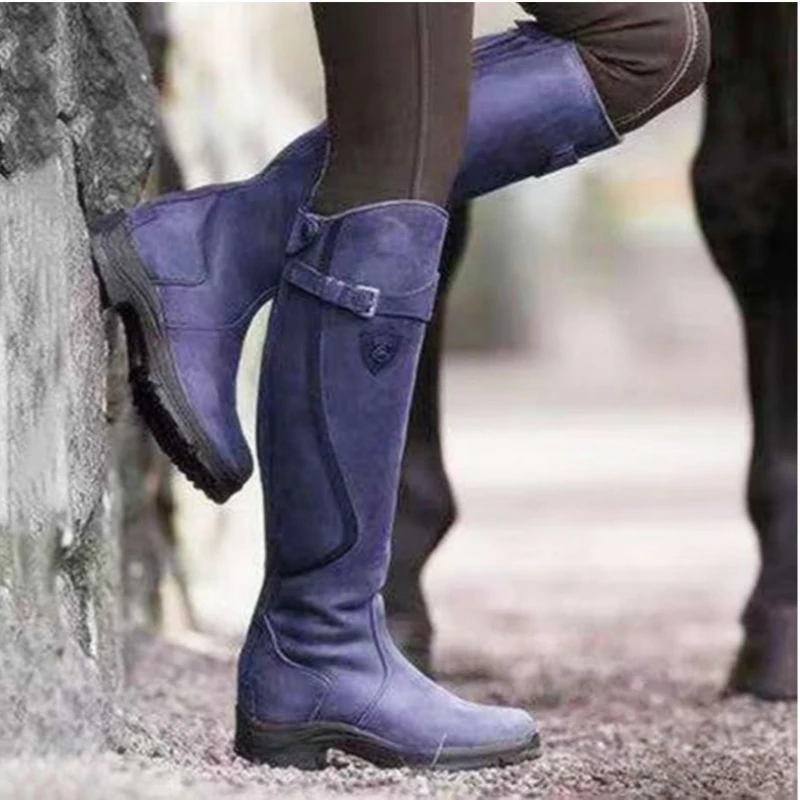Boots Women Knee High Heels Long Suede Knee-High Square Thigh Hig Size 43 women\'s leather boots Riding booties Motorcycle boots
