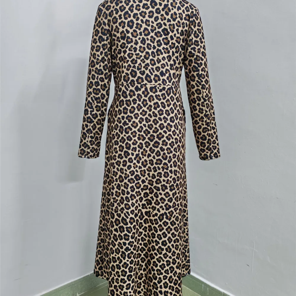 ليوبارد طباعة سترة عادية اضافية طويلة سترة واقية ربيع الخريف جديد المرأة دعوى طوق جيب سترة Manteau فام ملابس خارجية