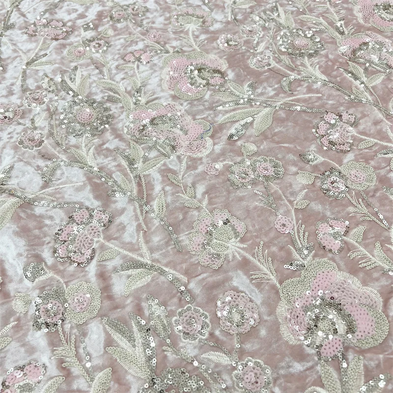 130cm Wide New Arrival Velvet Fabric Embroidery Sequin Flowers – DIY Material for Autumn/Winter Women's Dresses and Robes F007 view 6