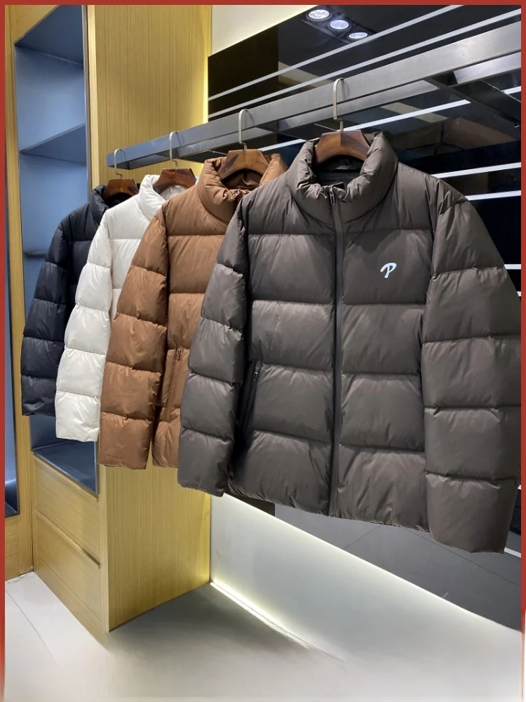 

Men's Winter Thi Du down Jaet High Fluffy Stand Collar Bread Sle Coat Warm Polyester Fiber Zipper Closure Faionable...