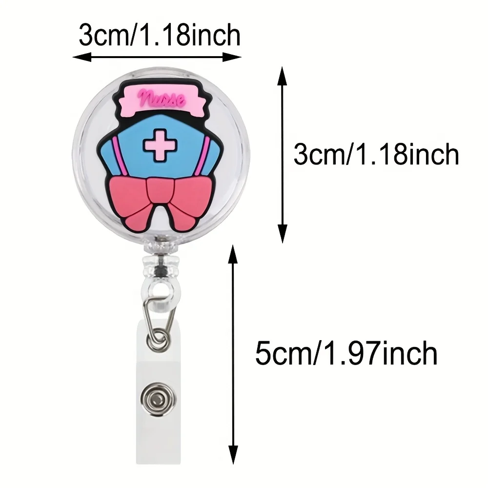 Pink Medical Badge Reels, Retractable ID Holder with Cute Bow Nurse Theme for Office Name Card Holder