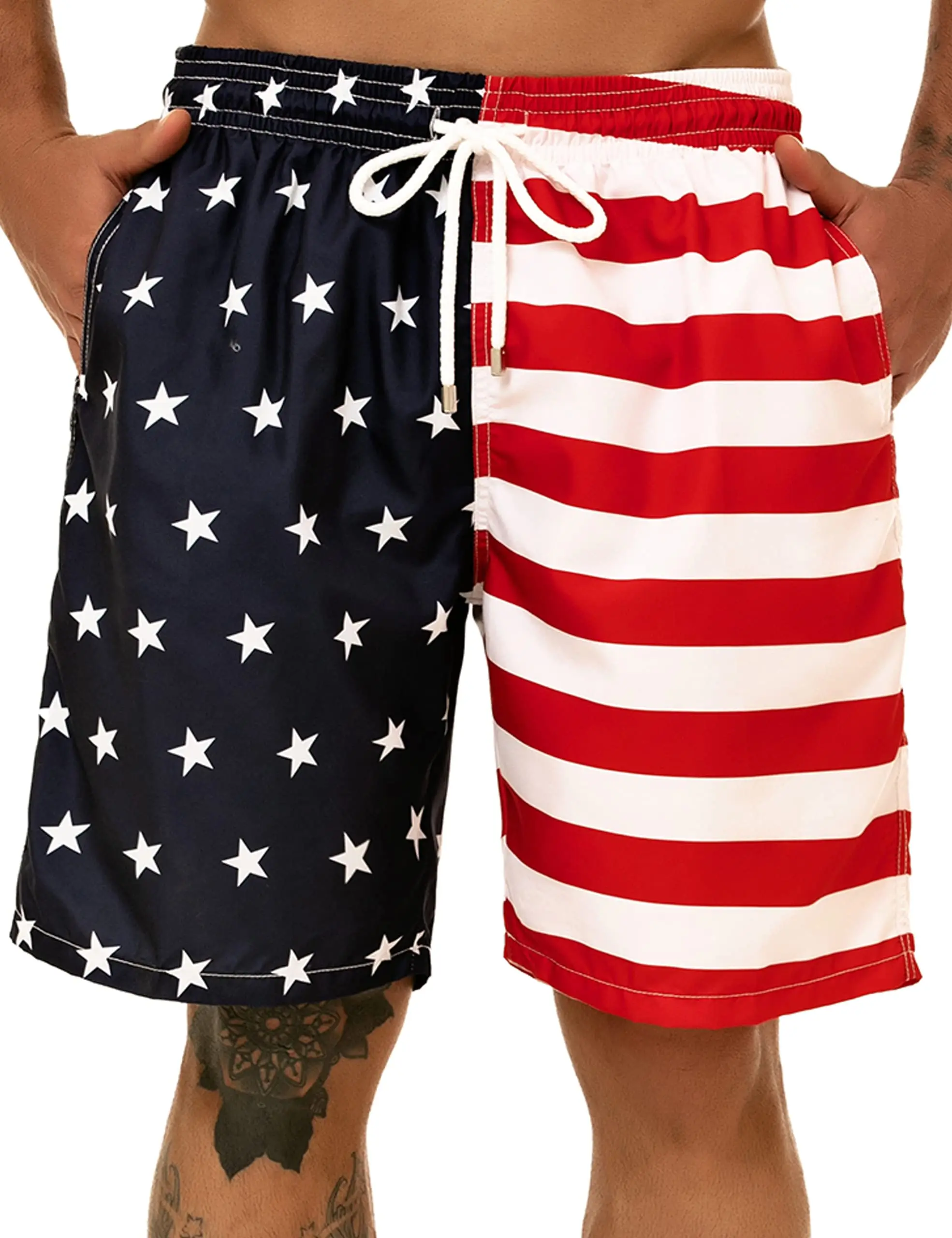 American Flag Swimwear Shorts Men\'s Beach Shorts Boy Breathable Surfing Board Short Quick Dry Swimsuit Summer Swim Trunks Stripe