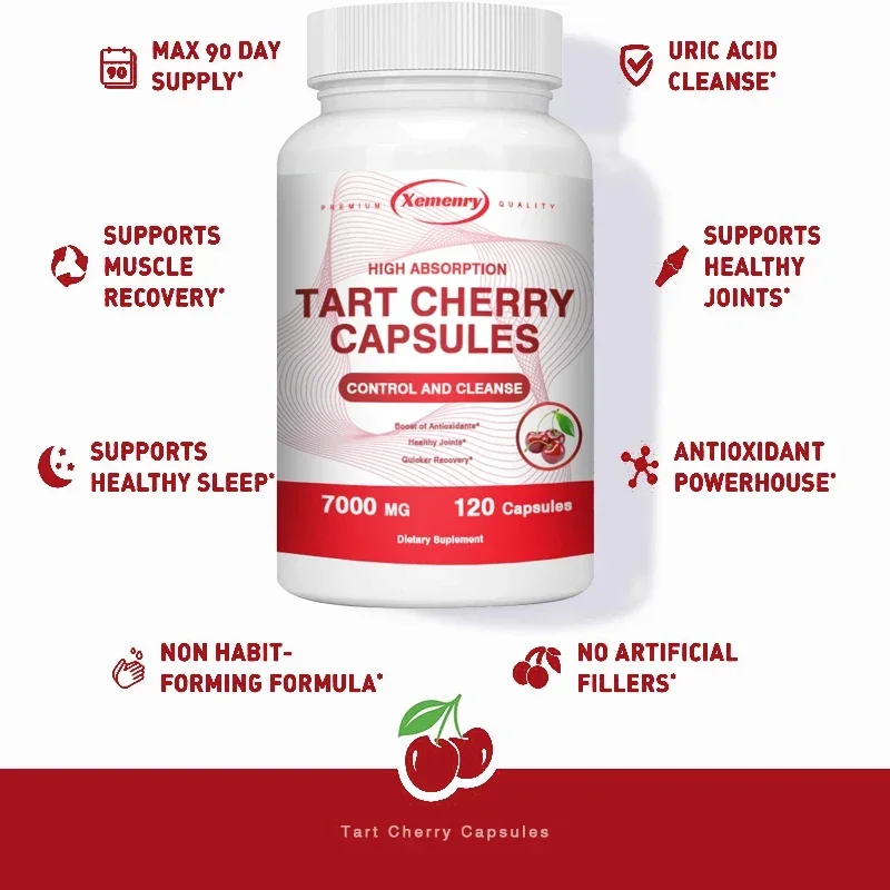 Natural Organic Tart Cherry Capsules - 7000 Mg, 120 Capsules, Antioxidant Support, Joint Support and General Health Non-GMO