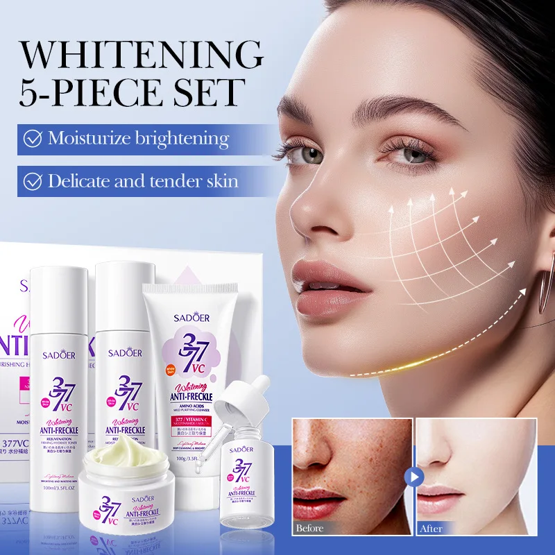 Vitamin C Skin Care Set Face Whitening Dark Spots Cream Serum Gentle Facial Cleaning Moisturizing Lightening Kits Skincare