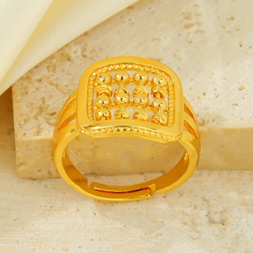 Arabische Mode Unregelmäßige Perlenringe 24k Vergoldet Nigeria Braut Hochzeitsring Dubai Damen Arabesque Vintage Schmuck Geschenke – Detail 12