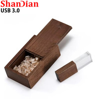 Maple Wood Crystal High Speed USB 3.0 128GB Flash Drive 64GB Pen Drive Wooden Box Creative Wedding Photography Gifts