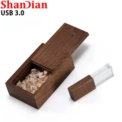 Maple Wood Crystal High Speed USB 3.0 128GB Flash Drive 64GB Pen Drive Wooden Box Creative Wedding Photography Gifts
