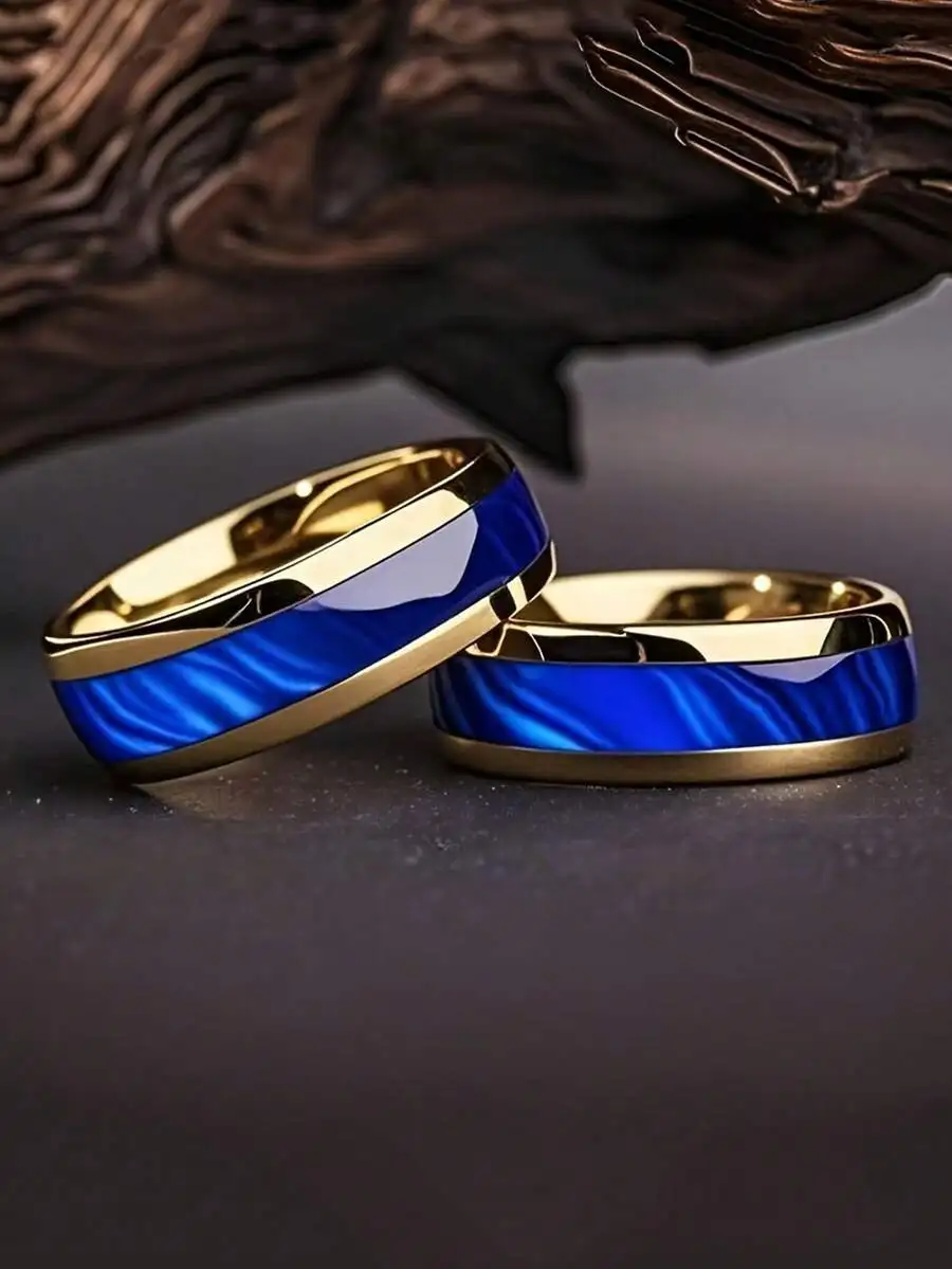 

Stainless Steel Mens Blue Wave Pattern Ring 8mm Fashion Wedding Band For Anniversary Valentine Gift