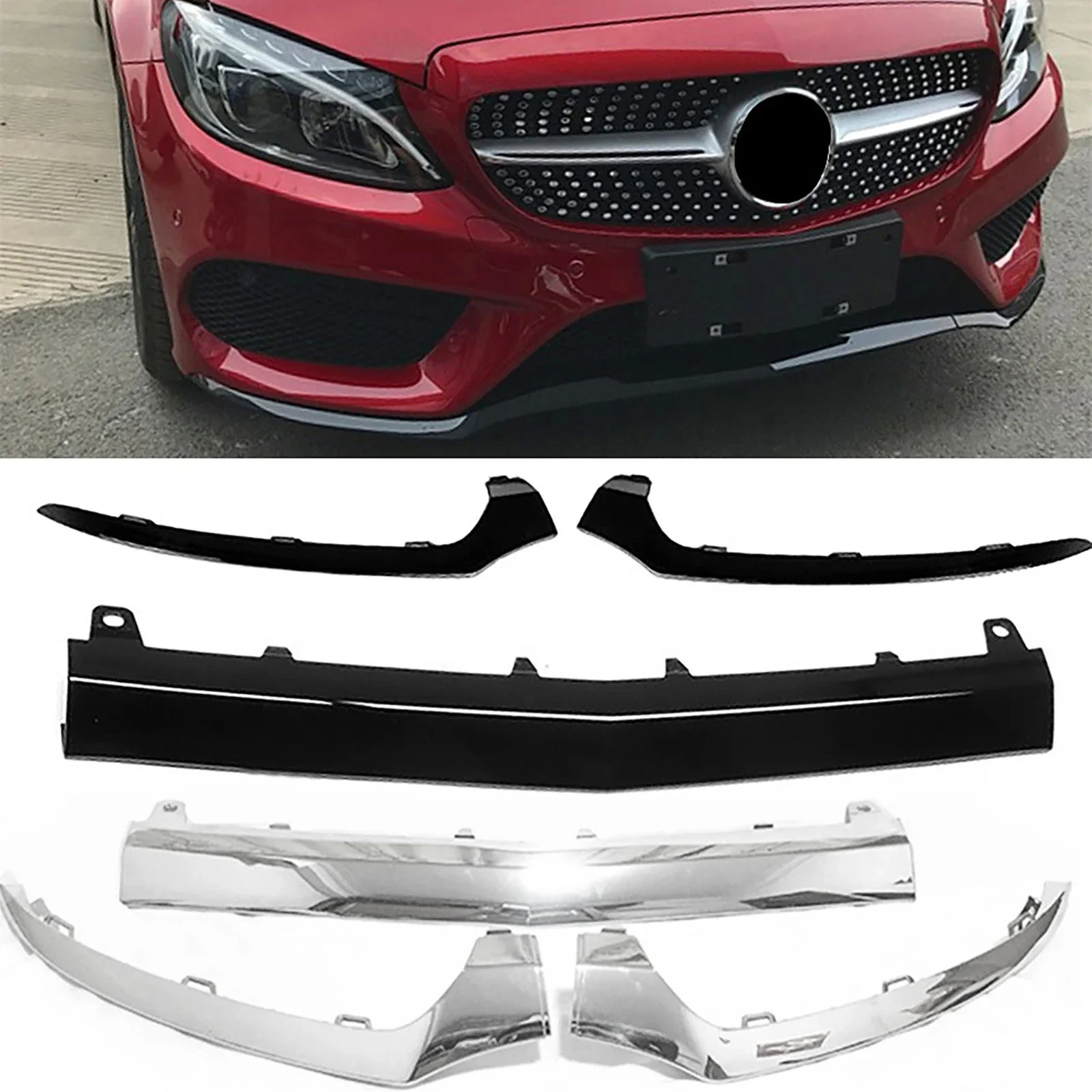 

Car Front Bumper Spoiler Diffuser Protection Guard for For Mercedes-Benz C Class W205 2014-2018 C300 C400 C63