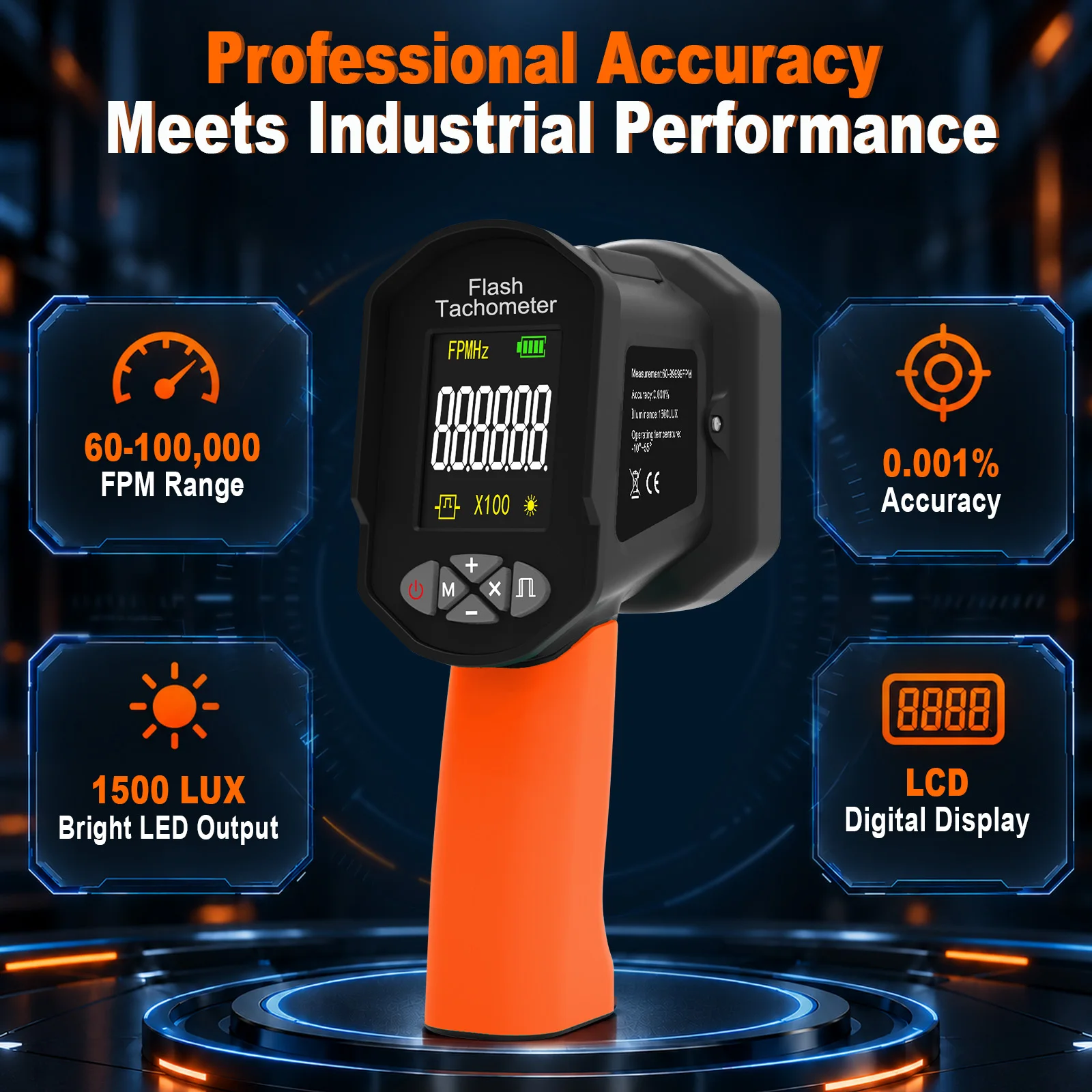 BT-8000B ED Handheld Stroboscope, 60-100000RPM Non-Contact Digital Stroboscope, With 16 LED Adjustable Lamp Beads, LCD Display
