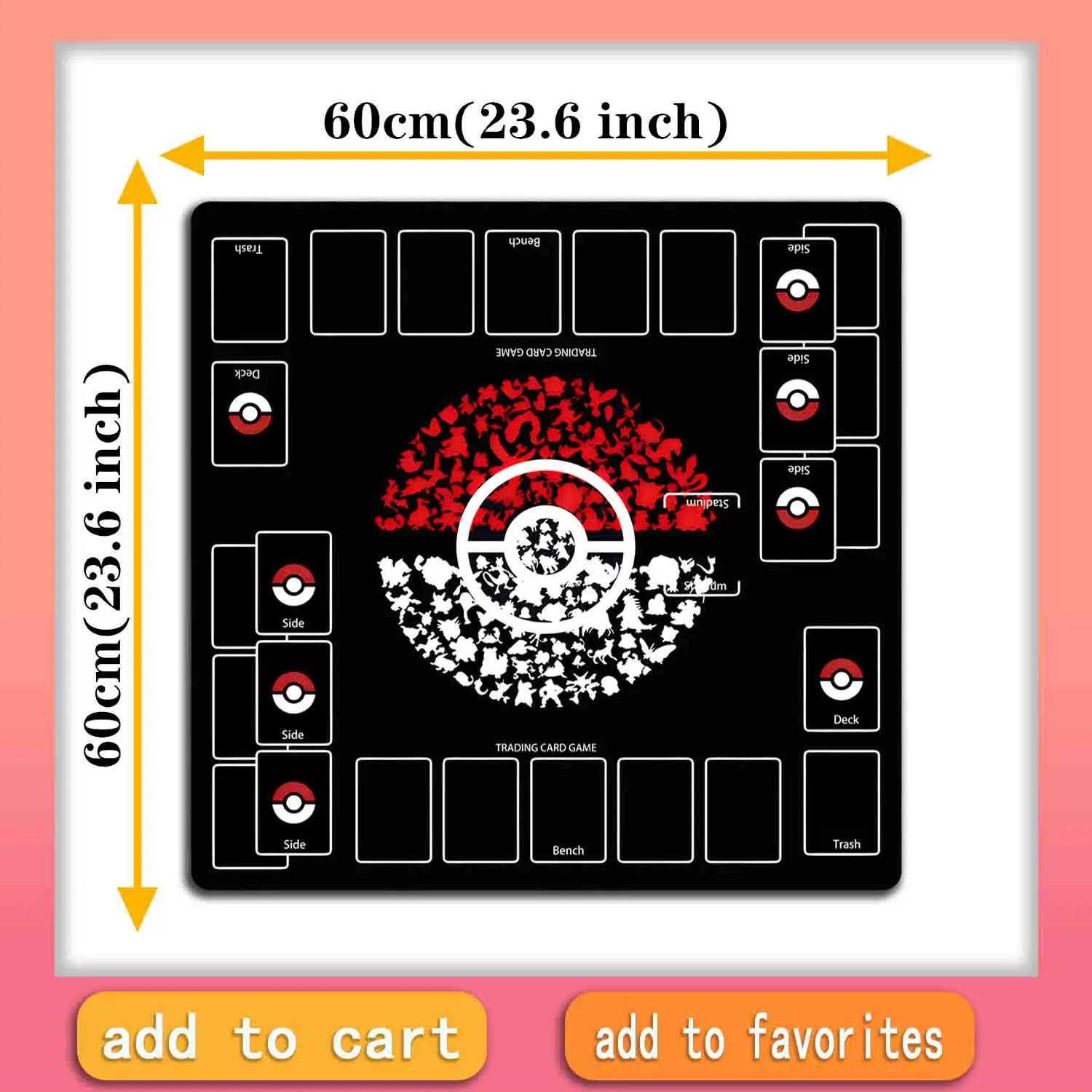 Hot Sale For Pocket PTCG Card Playmat Game Battle Collection Cards Mat Kids Toys for Gift Black Mix Ball 60CM Size