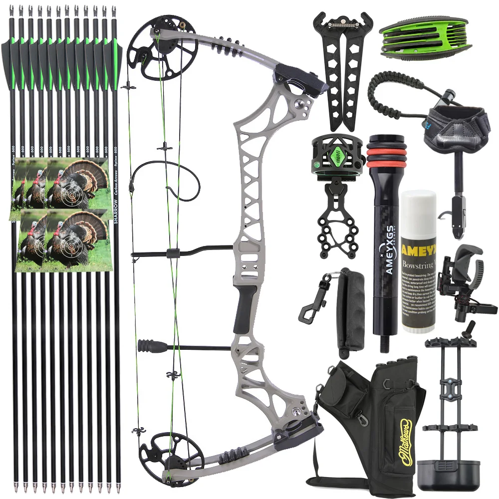 30-70lbs Compound Bow Arrow Kit RH Bow High Strength Magnesium Alloy Let-off 80% Hunting Shooting Training Practice Accessories