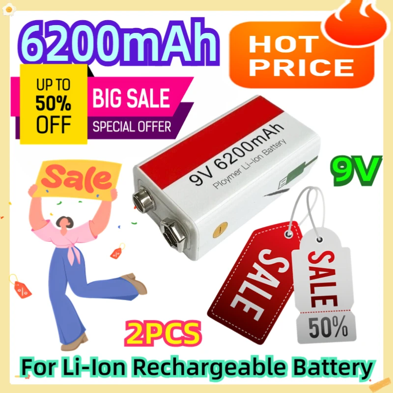 

For 9V Li-Ion Rechargeable Battery 2pcs
