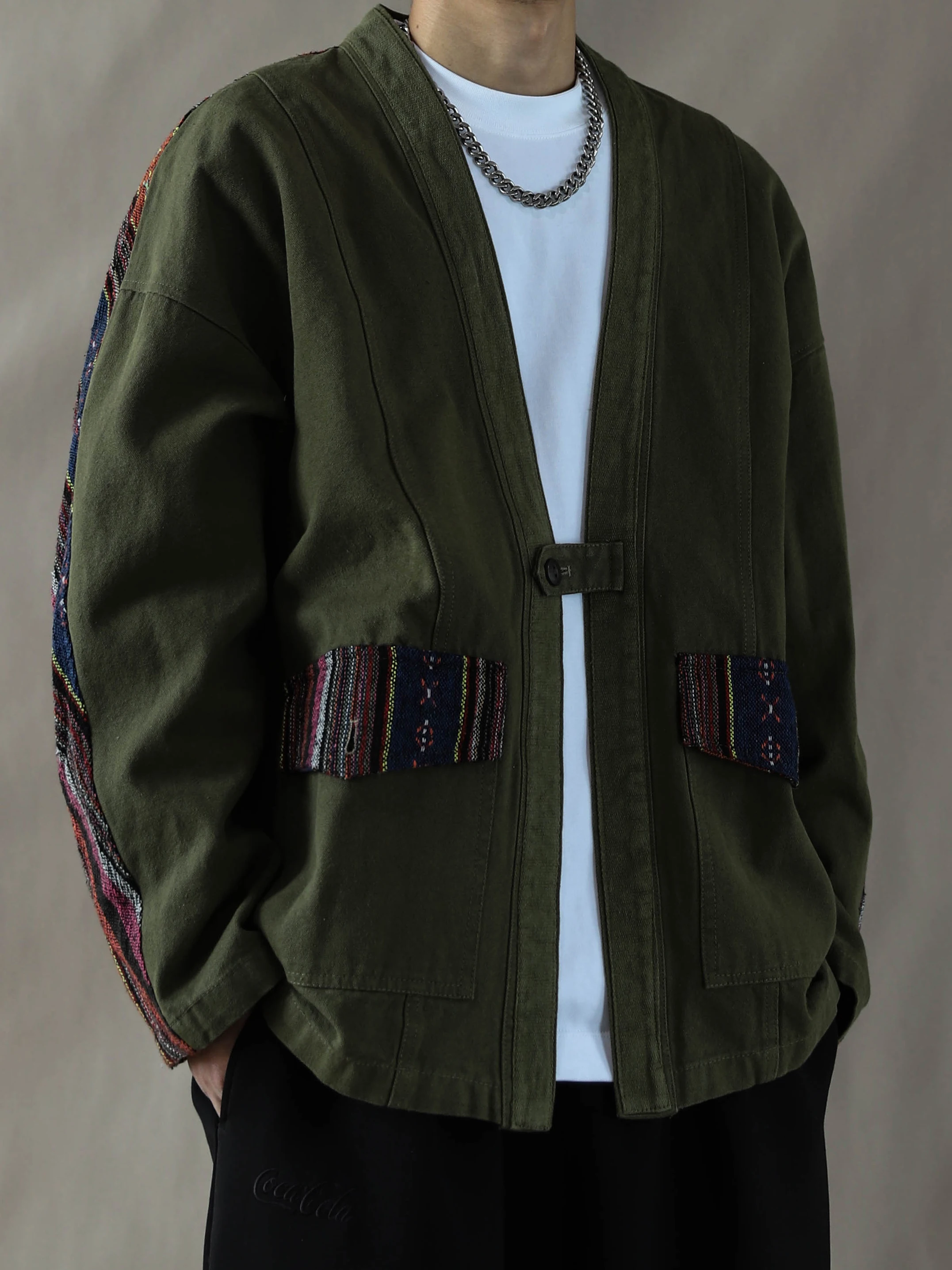 

Loose Fit Men's Jaet Patchwork een Workwear Vintage Sle Youth Cotton Long Sve Zipper Closure Casual Outerwear