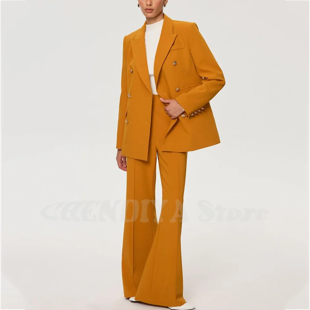 Modern Stylish Peaked Lapel Suit For Women Classic Double Breasted Two Pieces(Jacket+Pants) Daily Office Formal Blazer Set
