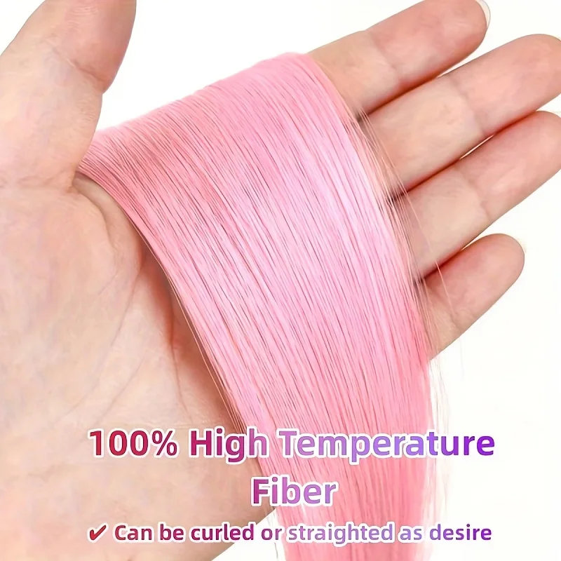 Extensiones de clip de 20 pulgadas sintéticas coloridas, set de 5 piezas, cabello lacio largo de alta temperatura, postizos para mujer, uso diario y fiestas 3