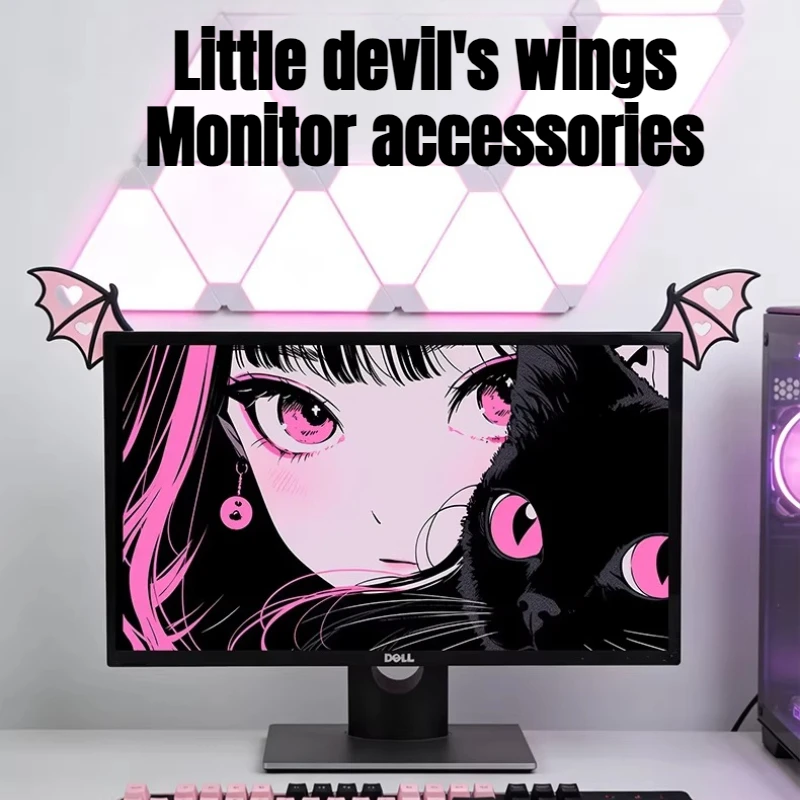 

Cute Demon Wings Monitor Decoration Custom Game Table Computer Screen Ornament Kawaii Anime Style Computer Accessory for Girls