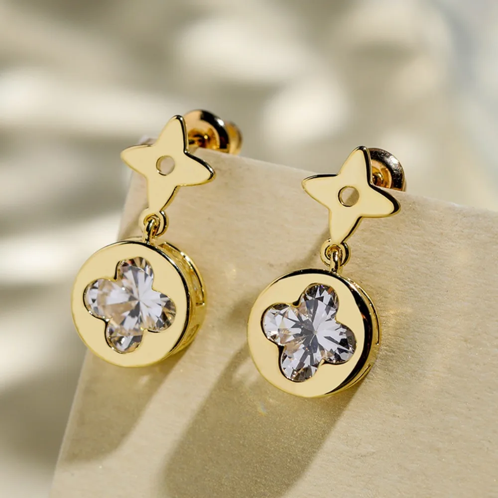 Earrings Gold/Silver Four-leaf Series Sweet Romantic Niche Design Lucky Clover Good Luck Earrings Gift for Girls