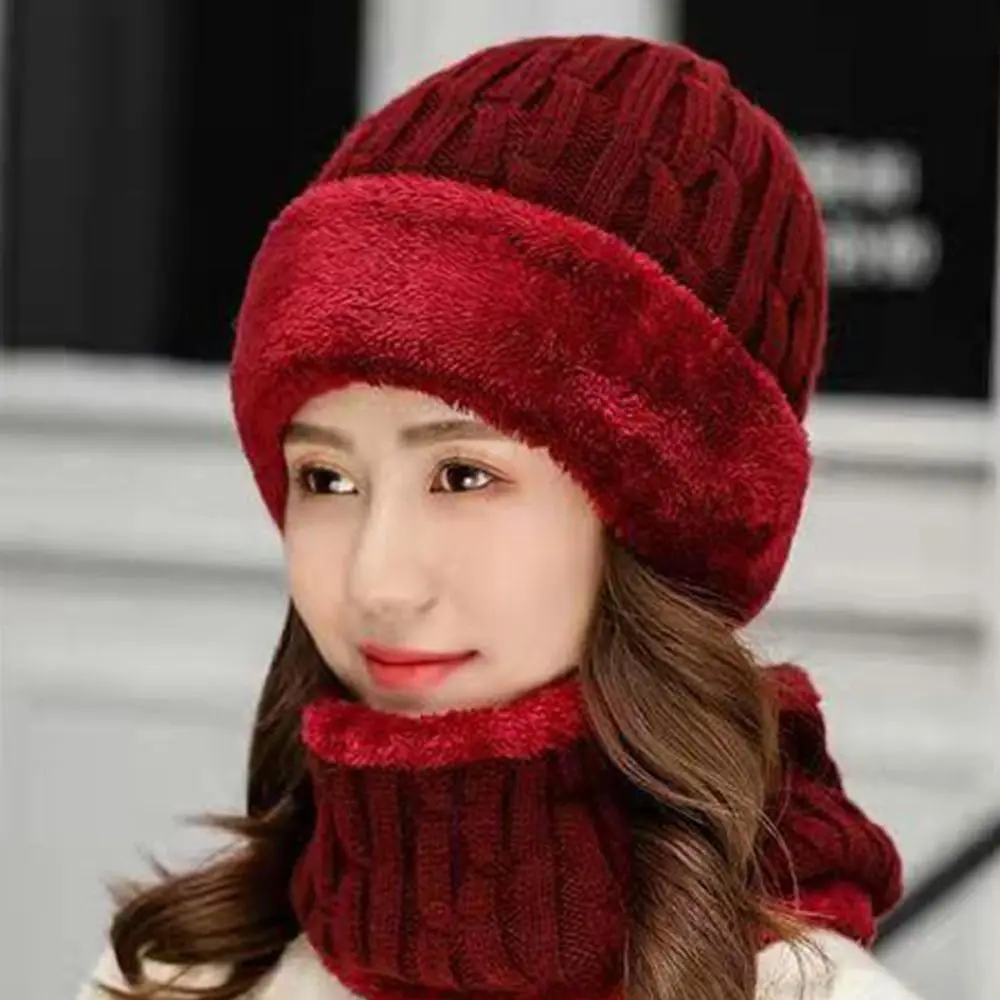 Men\'s Coral Fleece Hat Scarf Set Outdoor Thicken Plus Velvet Mask Cap Scarves Winter Warm Knitted Neck Cover Skullies Beanies