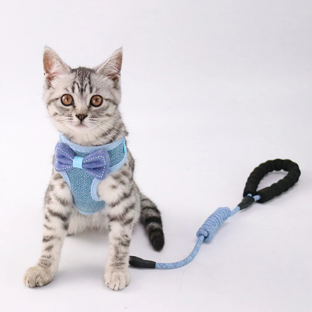

Bowknot Vest Pet Harness Blue Adjustable Cat Chest Strap Suitable for 2.5kg-10kg Cat Breathable Comfortable Pet Harness