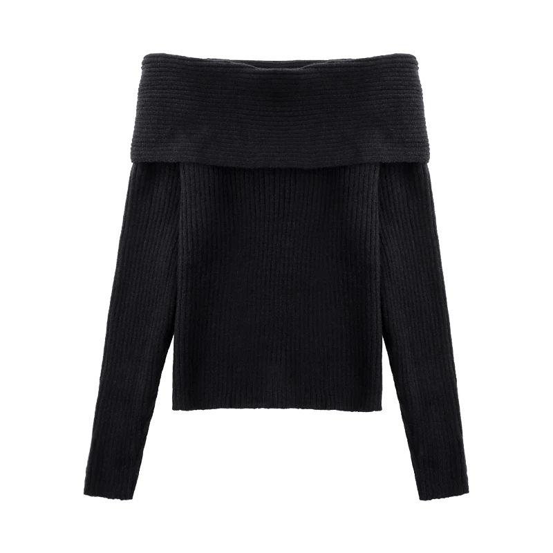 Sexy Slash Neck Off Shoulder Sweater for Women Spring Autumn Fashion New Casual Solid Color Long Sleeve Base Knitted Tops 31157