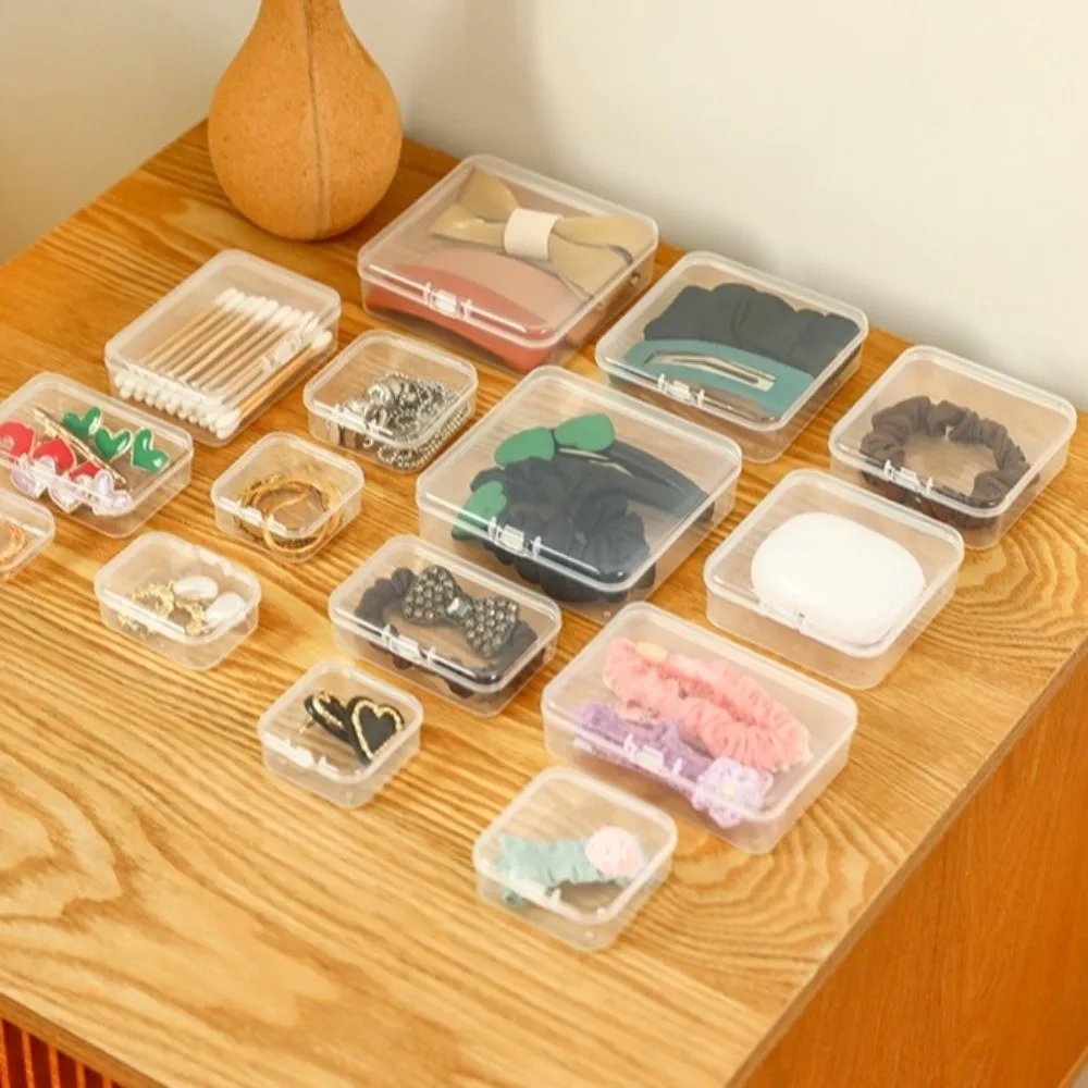 Mini Transparent Storage Box Flip Cover Rectangle Sewing Storage Box Integrated Dust-proof Plastic Jewelry Case Craft Supplies