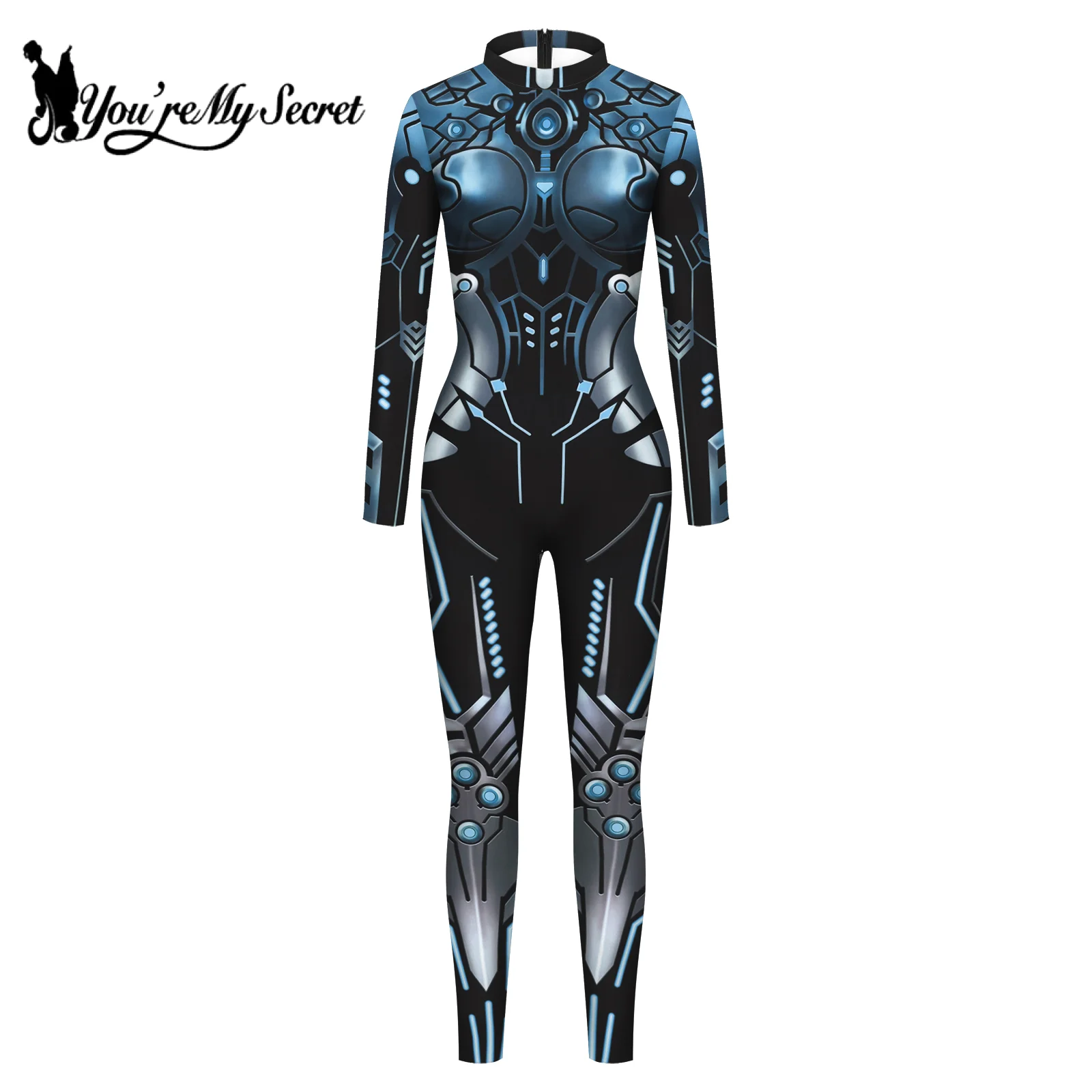 [You\'re My Secret] Women\'s Long Sleeve Bodysuit Superhero Mechanical Armor Robot Jumpsuit Cosplay Costume Cool Zentai Suit