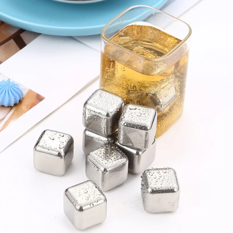 304 Stainless Steel Metal Ice Cube Quick-frozen Ice Grain Clip Creative Whiskey 27x27mm Ice Cube Chilling