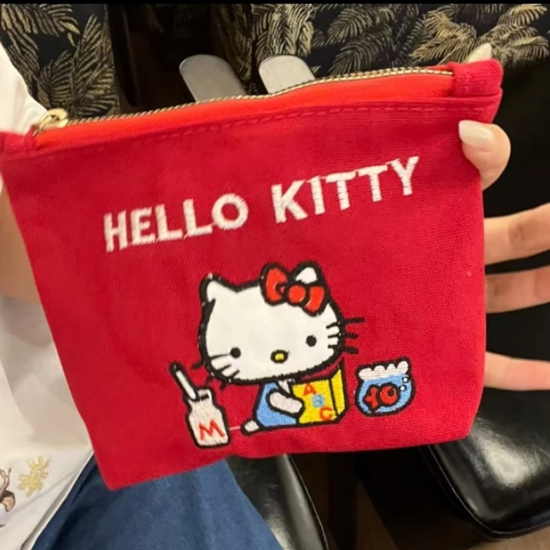 

Дорожная сумка для хранения аниме Sanrio Hello Kitty Zero Wallet Y2K, модная красная женская косметичка большой емкости, подарки на день рождения для девочек