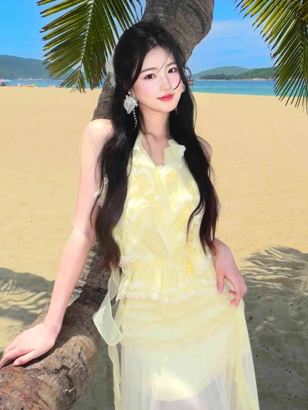 

Sexy Summer Outfit Set Lace ter Ne Gown Beach Vaion Two-Piece Set Women's Faion Ensemble Floral Lace Skirt Top