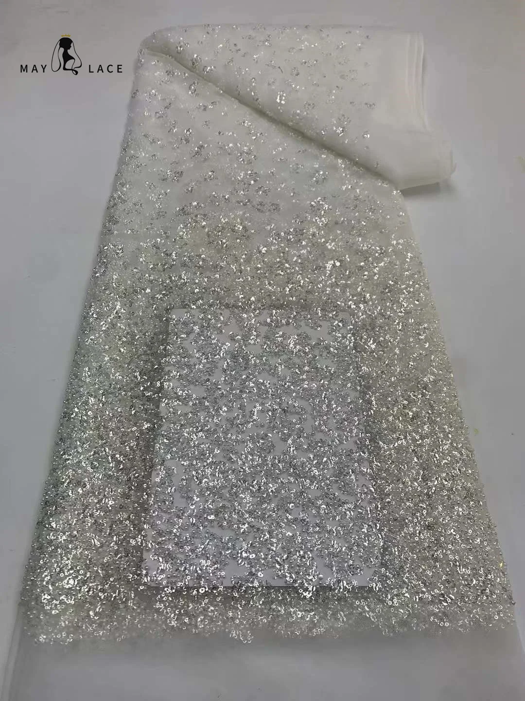 

Fashion African Lace Fabric Sequins Tulle Embroidery White Lace for Wedding Bridal Fabrics 2024 High Quality Lace For Dresses