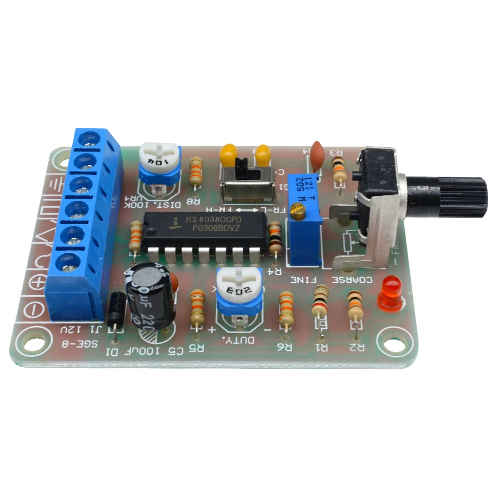 50-5khz icl8038 chip asic monolítico função módulo gerador de sinal entrada 12v dc kit diy triângulo quadrado senoidal