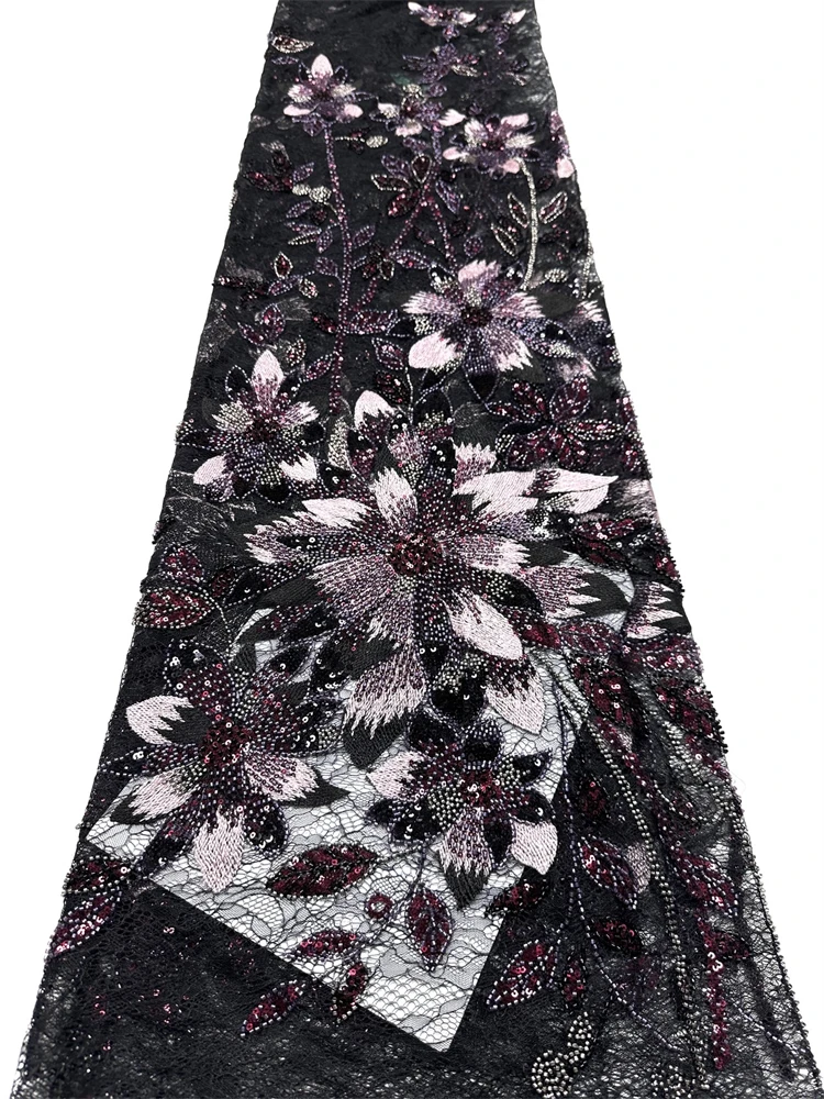 African Lace Fabric Handmade Beaded Sequins Nigerian Floral Embroidery Tulle 2026 Fashion Evening Dress Sewing Exquisite