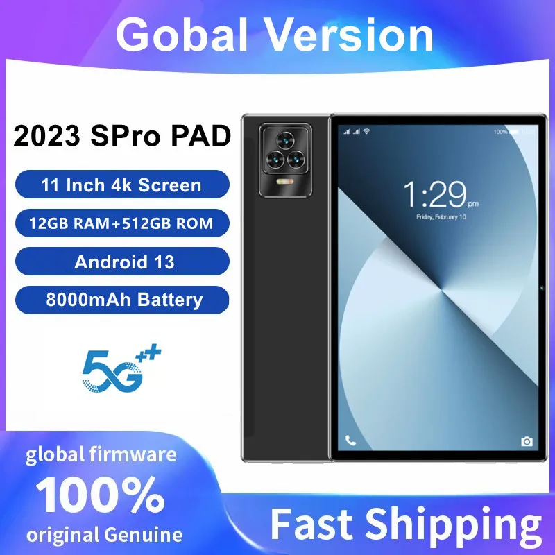 2023 Global Version New 11 inch Tablet Android 13.0 12GB RAM 512GB ROM 13MP+15MP 10 Core 8000mAh 4G/ 5G Network Wifi Tablet