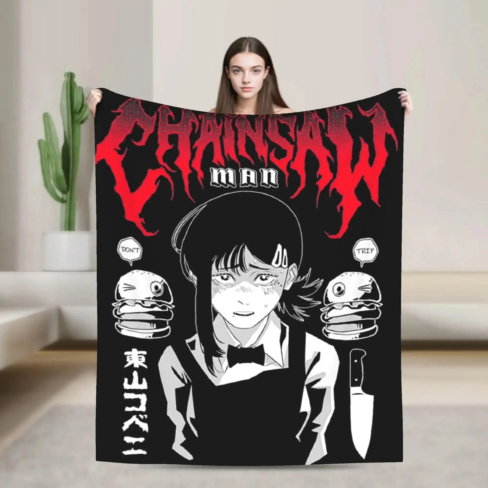 

Плед с графическим рисунком по аниме «Человек-бензопила» (Денджи), мягкий и теплый, для кровати и дивана, зимний, для мальчиков и девочек