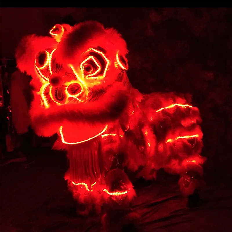 

Advertising Cosplay Lion Dance Mascot Costumes LED Light Lion Costume Chinese Folk Parade Red Halloween Carnival Fancy Party